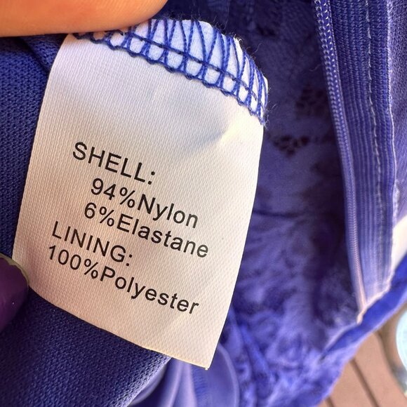 Round Neck Sleeveless Blue Lace Dress With High-Low Hemline & Stretch Fabric Siz - Picture 4 of 9